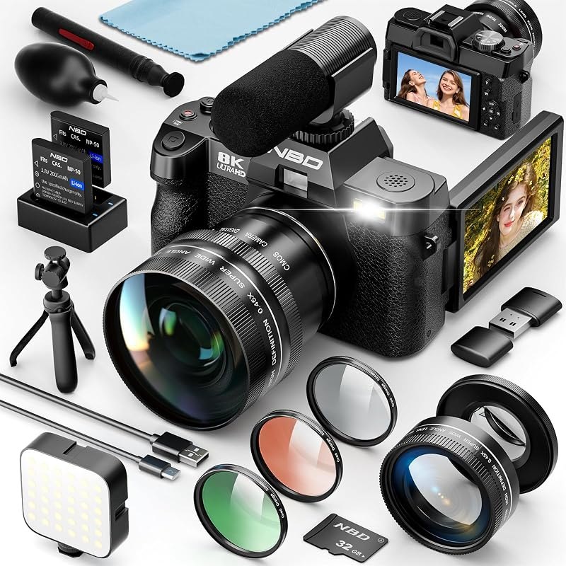 8K 64MP Digital Cameras for Photography,16X Zoom,3 Color Filters,Dual-Lens — vlogging camera kit for vlogging camera kit