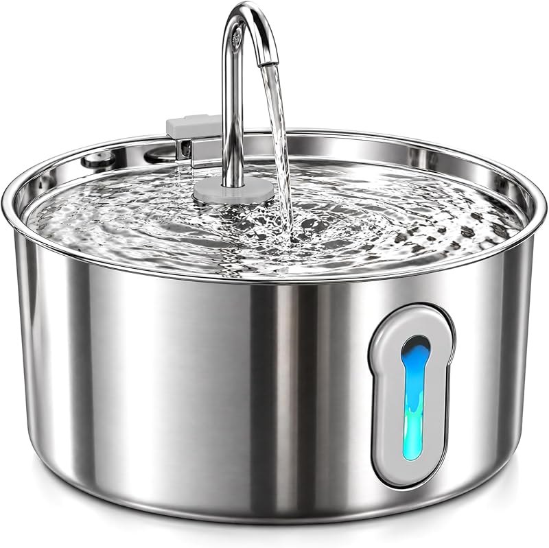 Stainless Steel Cat Water Fountain, 136 oz/4 L Large-Capacity Pet Water Fountain for Cats & Small Dogs, 304 Stainless