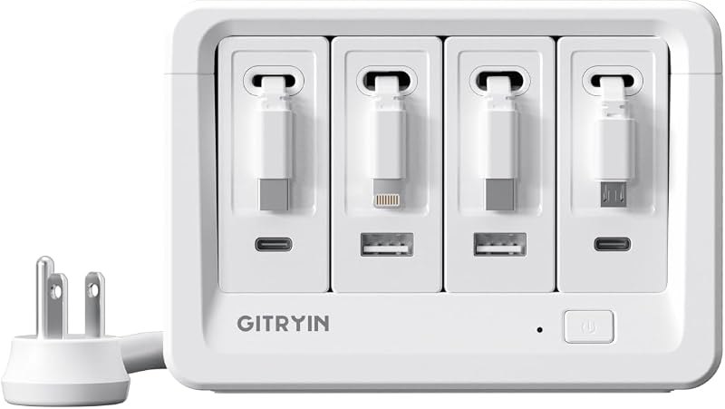 1 Micro USB, 1 Lightning, 2 Type-C Retractable Wall Chargers with 2 USB A Ports and 1 Power Strip with App Remote