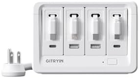 1 Micro USB, 1 Lightning, 2 Type-C Retractable Wall Chargers with 1 USB A Port and 1 Power Strip with App Remote