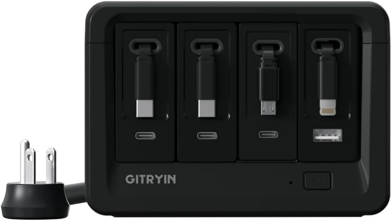 1 Micro USB, 1 Lightning, 2 Type-C Retractable Wall Chargers with 1 USB A Port and 1 Power Strip with App Remote