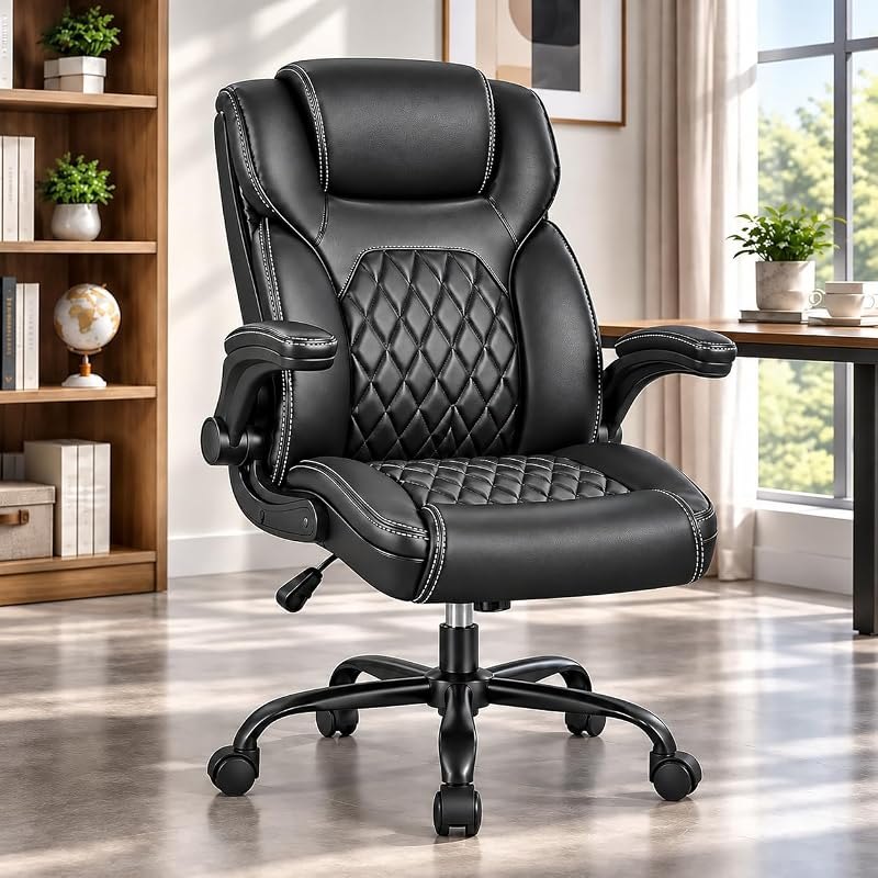 Ergonomic Office Chair, Comfy Leather Desk Chair, Flip-up Arms — best heavy duty office chair for heavy duty office