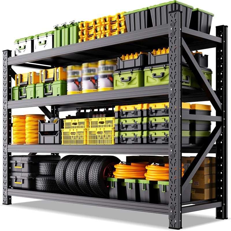 79"W garage shelving 6000LBS Heavy Duty Storage Shelves 4 Tier Metal Shelving Unit Adjustable shelves for garage