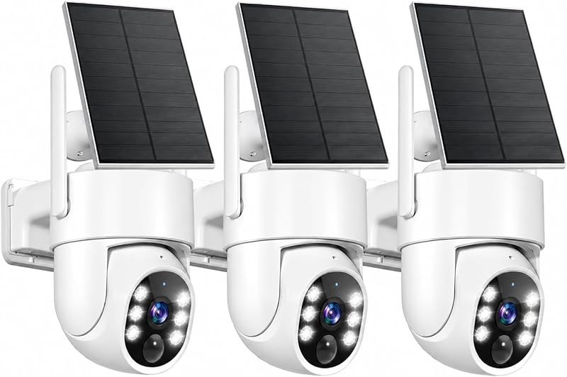 2K Security Camera System, Solar Cameras for Home Security, 3 Packs — Smart Weather Alert System for smart weather