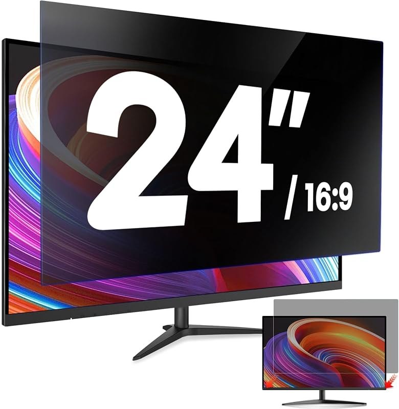 24 Inch Privacy Screen for Computer Monitor - Anti-Spy/Glare/Blue Light Scratch-Resistant Shield,9H Hardness Tempered