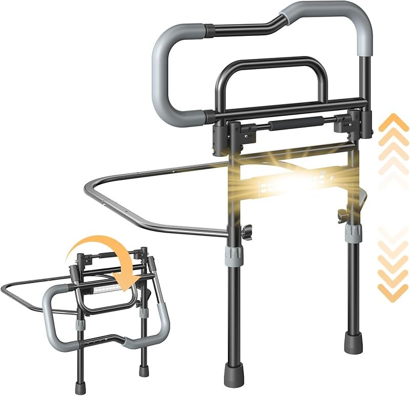 Bed Rails for Elderly Adults Safety, Foldable Bed Assist Rails for Seniors with Sensor Light & Storage Pocket