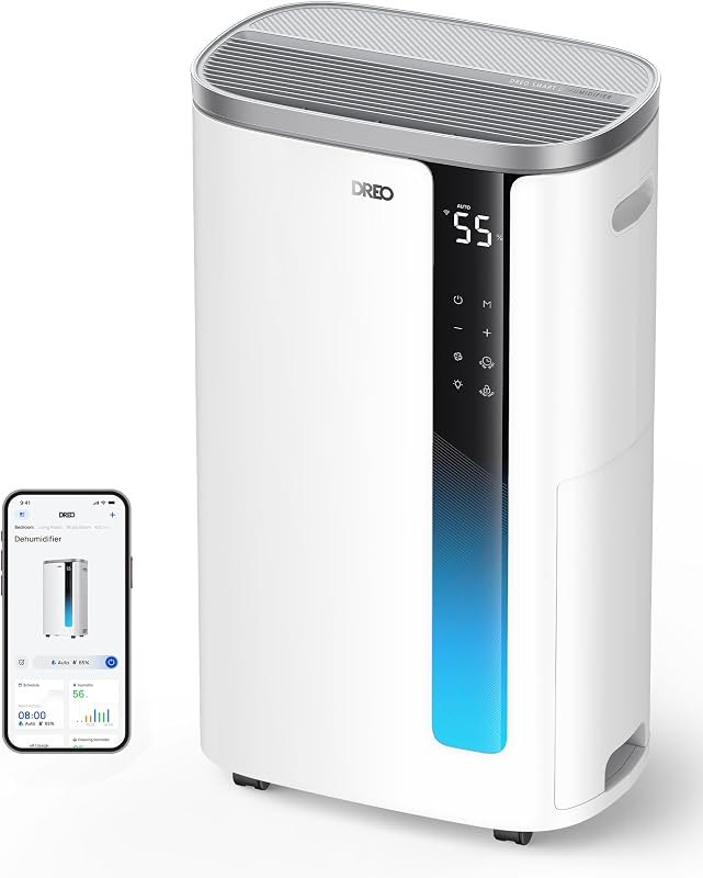 DREO 4500 Sq Ft Smart Dehumidifier, 1.85 Gal Water Tank, Energy Star 2025 — 12 pint dehumidifier for pint dehumidifier