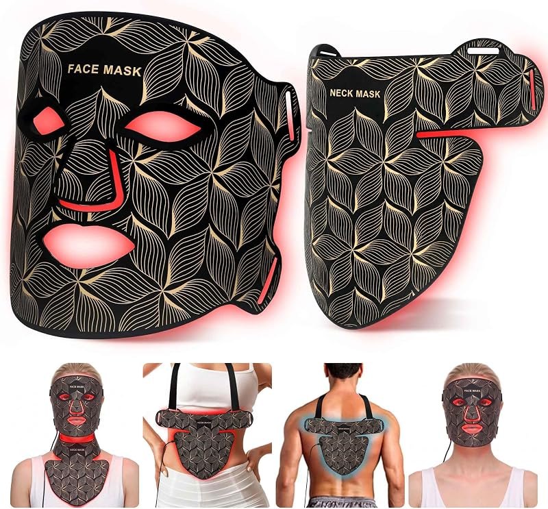 Red Light Therapy Mask for Face and Neck, 8 Colors Glow LED Face Mask with 850nm Near Infrared, 3000mAh Rechargeable