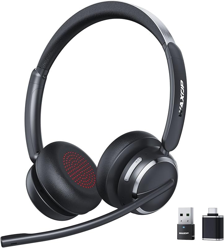 Wireless Headset with Mic for Work, USB A/C Dongle, Bluetooth 6.0 Headset with AI Noise Cancelling Microphone