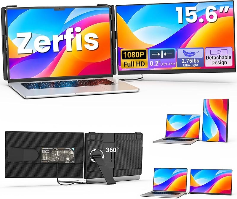 15.6" Laptop Screen Extender, 1080P Detachable Portable Monitor for Laptop
