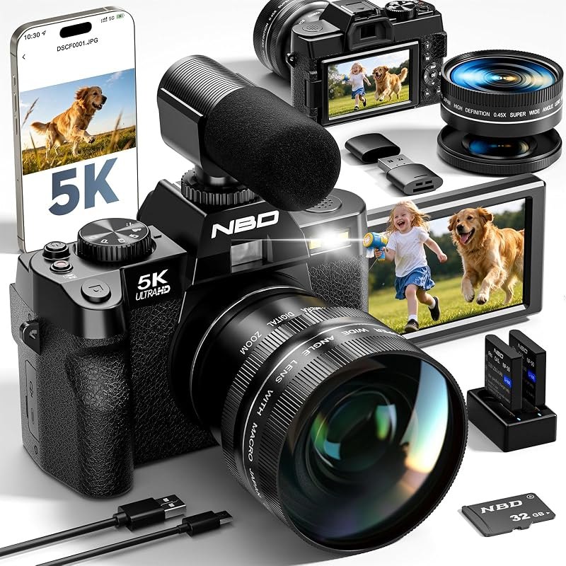 NBD 5K 64MP Digital Cameras for Photography with Dual-Lens WiFi — vlogging camera kit for vlogging camera kit
