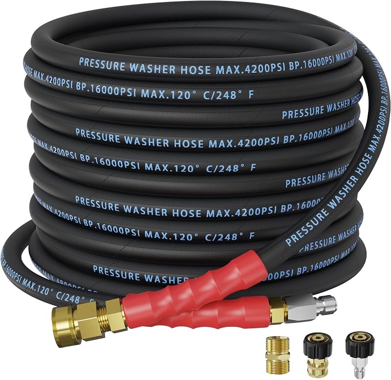 Pressure Washer Hose 50FT with 3/8'' Quick Connect and M22-14MM Adapter — pressure quick connect for pressure quick