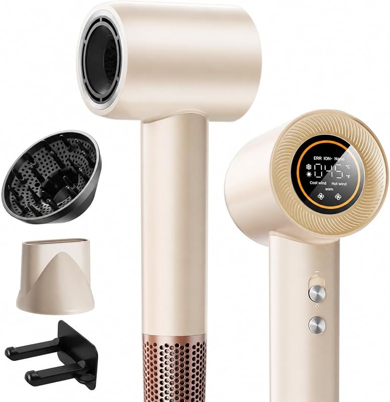 Hair Dryer, 1600W High Speed Ionic Blow Dryer with 500 Million Negative Ions, 160000 RPM Brushless Motor for Fast