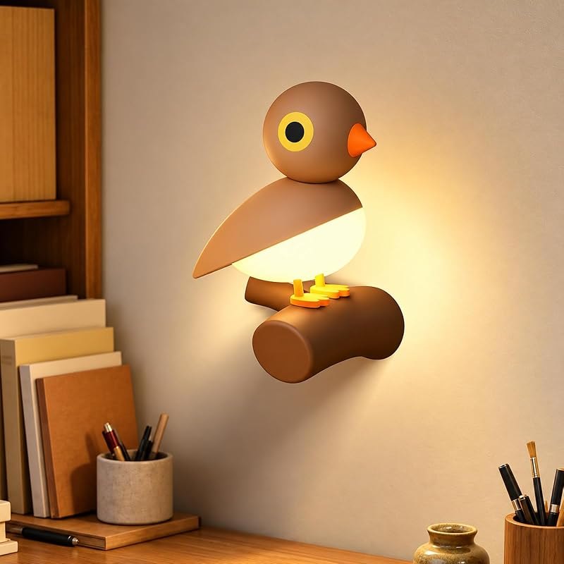 Cute Bird Motion Sensor Night Light - 30min Auto-Off Nursery Bedside Nightlight, USB-C Rechargeable Wall-Mounted Lamp