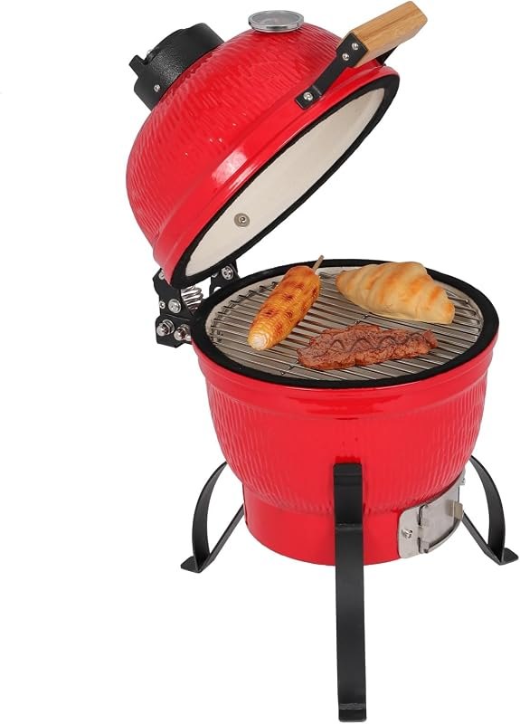 Egg Style Kamado Ceramic Charcoal Grill, Outdoor BBQ Grill with Heavy-Duty Ceramic Body, Charcoal Smoker and Pizza