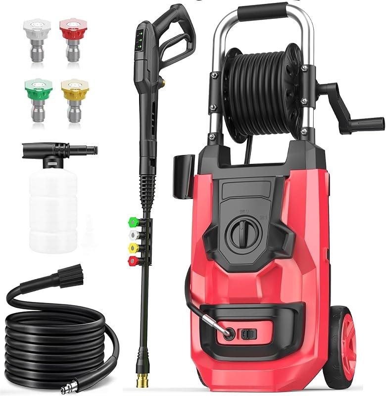 2026 New 5000 PSI Electirc Pressure Washer with 3 Levels Adjustable Pressure Gun, 4 Nozzles and Foam Cannon, Heavy