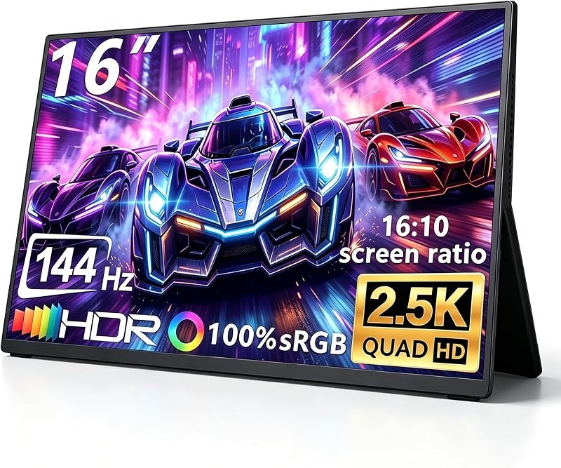 144Hz Gaming Monitor, 2560×1600 QHD 16 Inches Portable Monitor — 16 inch portable monitor for inch portable monitor