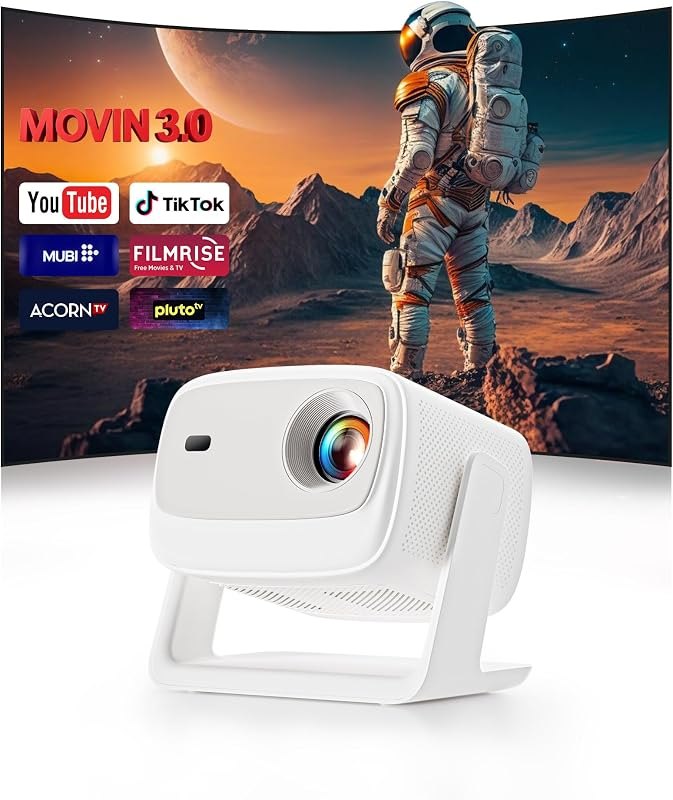 Smart-Outdoor-Projector-Portable, 360° Rotating Mini-Movie-Projector with WiFi6 and Bluetooth5.4, Lisowod Movin3.0