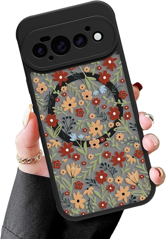 MZELQ Magnetic for Google Pixel 11 Pro Case, Red Orange Floral Flower — case for google pixel accessories