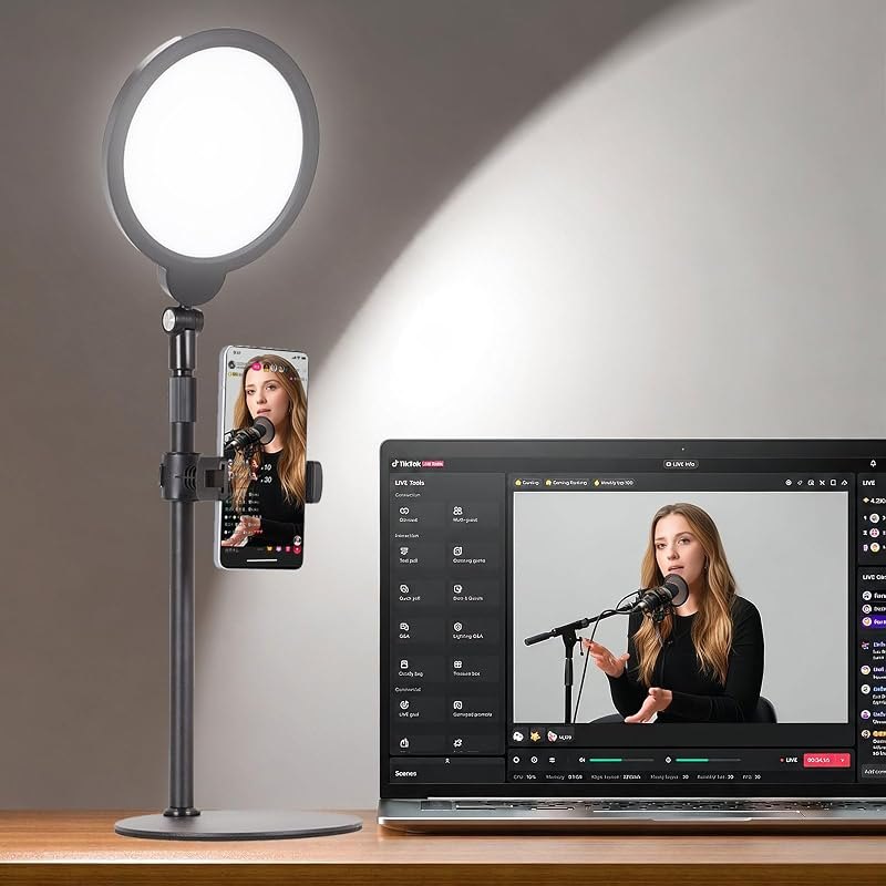 Desk Ring Light for Computer, Adjustable Video Call Conference Lighting
