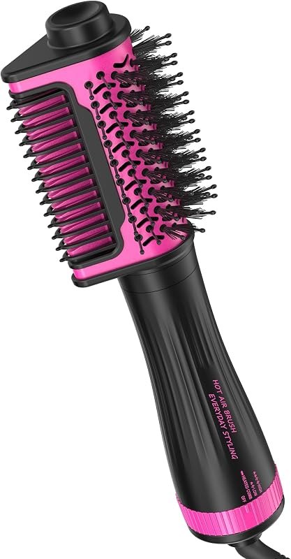 2-in-1 Blow Dryer Brush & Heated Comb, 3-Inch Hot Air Brush, Black & Pink — one step hair dryer brush for one step