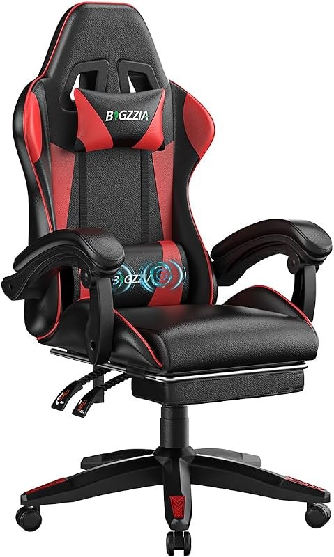 Bigzzia Gaming Chair with Massage Lumbar, Comfortable Gamer Chairs Red
