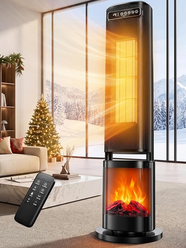 Uthfy 33 Inch Space Heater Large Room, 1500W Portable Electric Heaters for Indoor Use, 3D Flame Effect, Adjustable