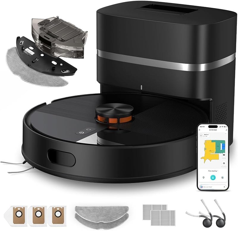 Robot Vacuum and Mop Combo, 12,000 Pa Strong Suction, dToF Laser Navigation with 5 Maps, 90 Days Self-Empty, App