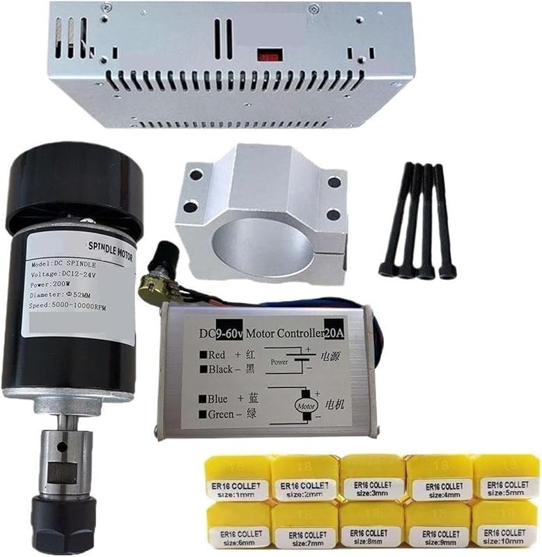 0.2kw Air Cooled Spindle ER16 Chuck CNC DC 24V 10000RPM 200W Spindle Motor Power Spindle Engraving Machine for DIY CNC