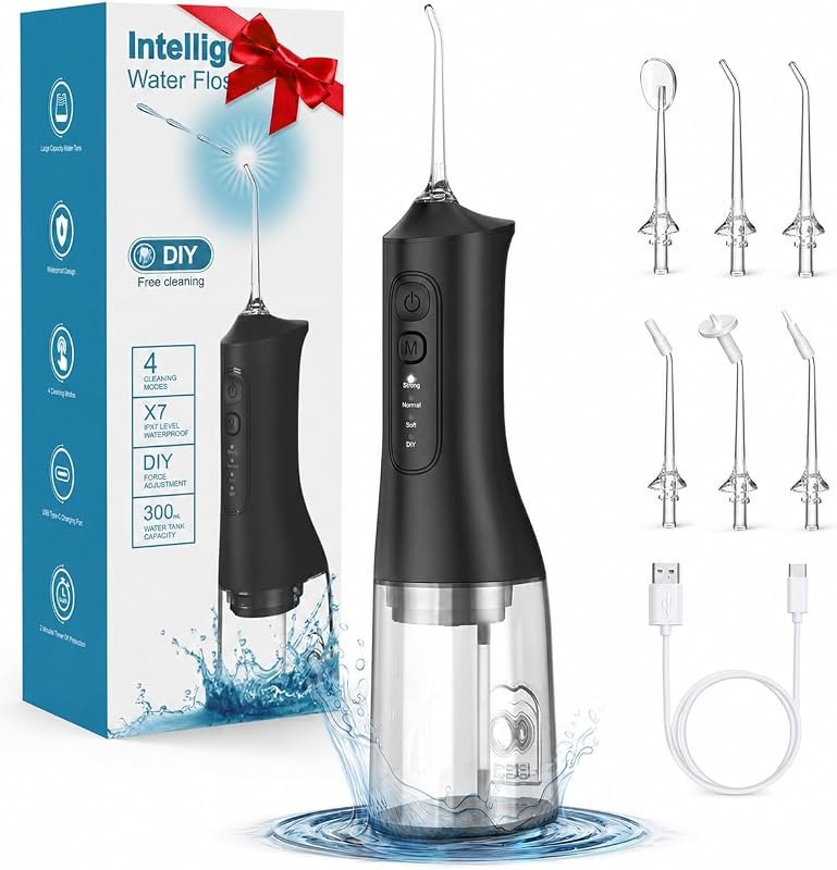 Water Flosser for Teeth,Rechargeable Cordless Portable Oral Irrigator,Black — water flosser for dental bridges for
