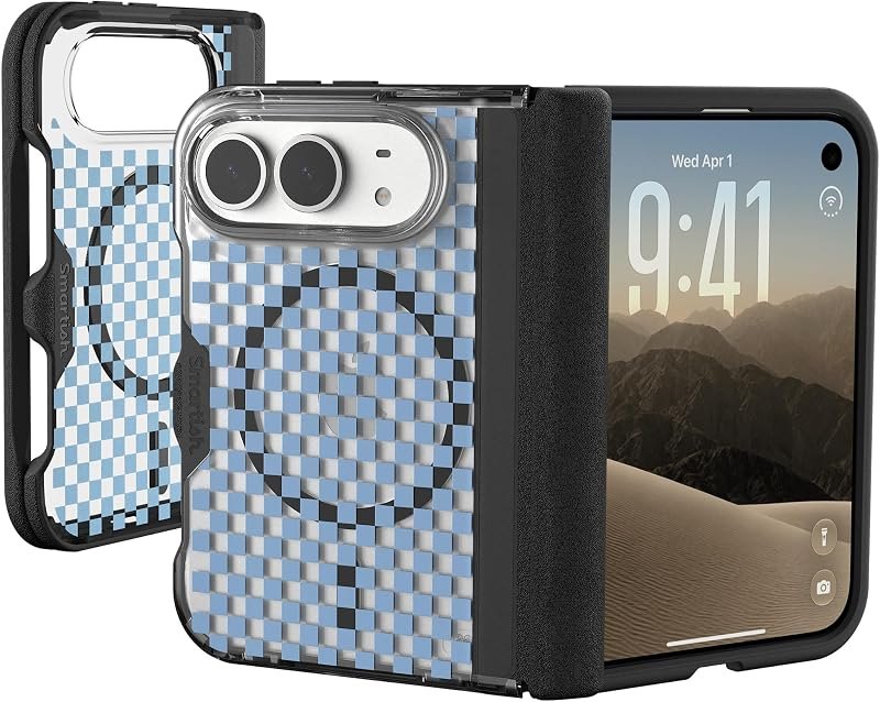 Smartish iPhone Duo Clear Case MagSafe, Gripmunk Slim Fold Case, Checkers — broken iphone duo for broken iphone duo