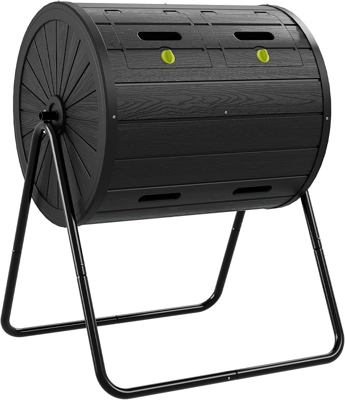 Bifanuo 45 Gallon Compost Bin, Dual Chamber Composting Tumbler Black — compost tumbler with wheels for compost tumbler