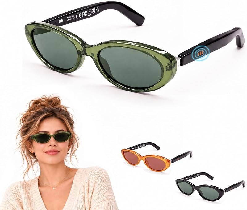 Bluetooth Audio Smart Glasses for Women Men, Polarized Bluetooth Sunglasses with Open Ear Speaker, Voice Control