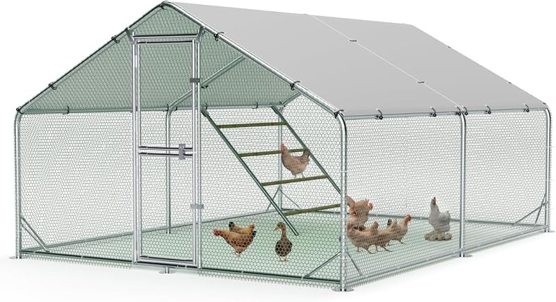 Large Metal Chicken Coop, Outdoor Chicken Run with Cover, 10 x 13 x 6.5 FT — chicken coop predator proof for chicken