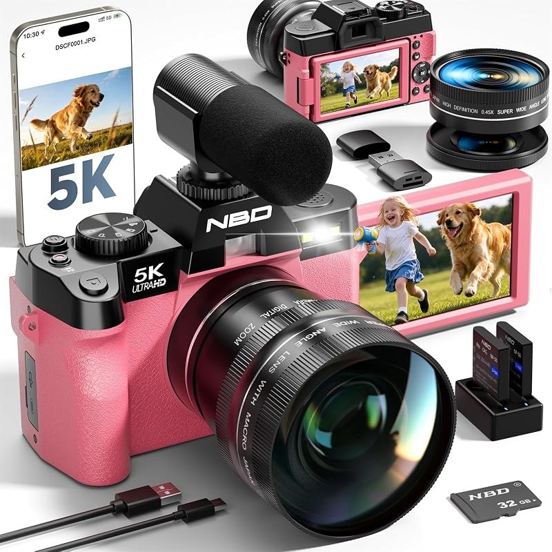 NBD 5K 64MP Digital Cameras for Photography with Dual-Lens WiFi — vlogging camera kit for vlogging camera kit