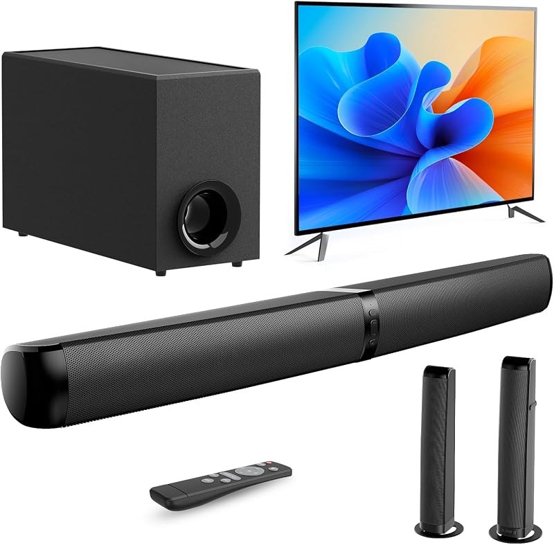 MZEIBO Sound Bar with Subwoofer, 120W Peak 2.1 CH Detachable Soundbar for TV, 2-in-1 Home Theater Audio System with