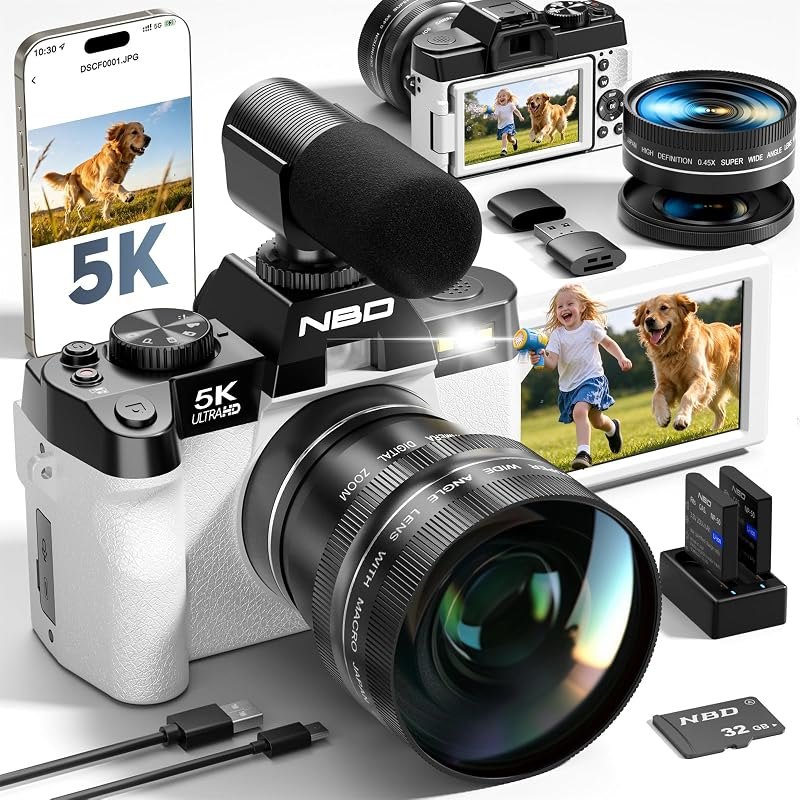 NBD 5K 64MP Digital Cameras for Photography with Dual-Lens WiFi — vlogging camera kit for vlogging camera kit