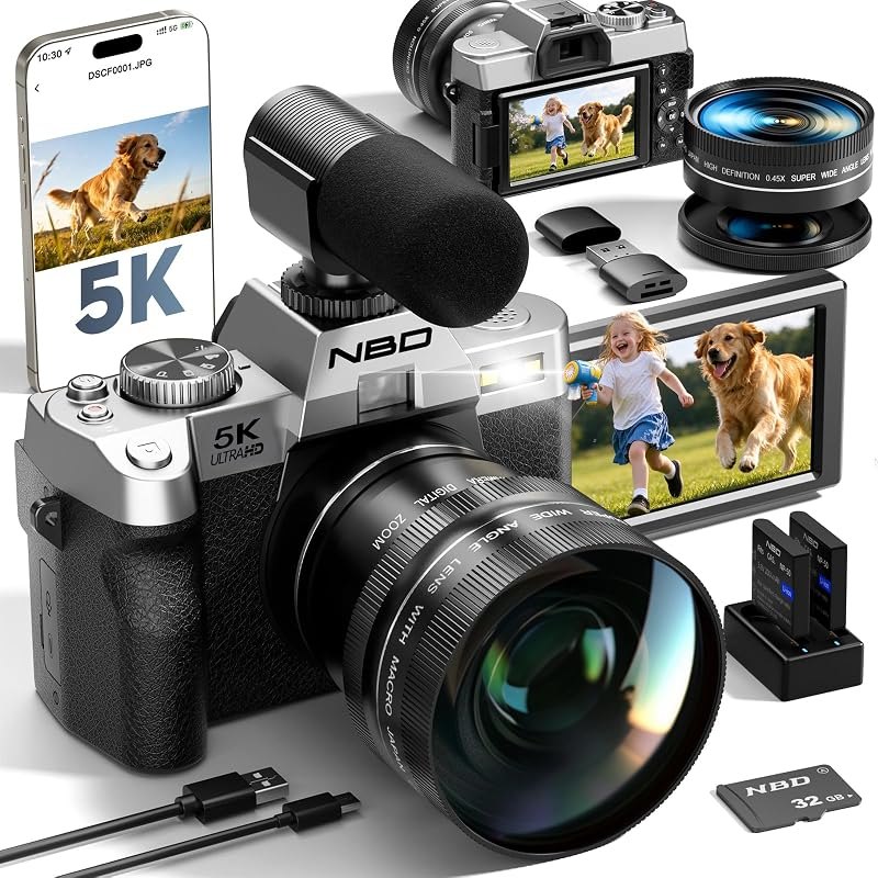 NBD 5K 64MP Digital Cameras for Photography with Dual-Lens WiFi — vlogging camera kit for vlogging camera kit