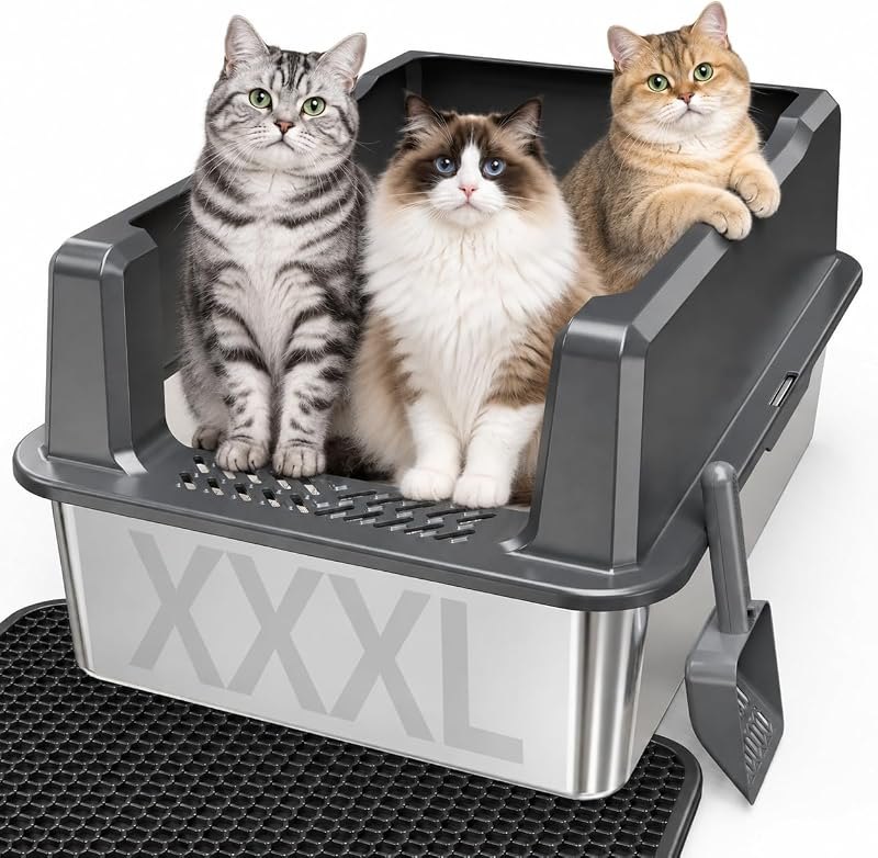 Stainless Steel Cat Litter Box with Lid, 26 x 18 x 12 in