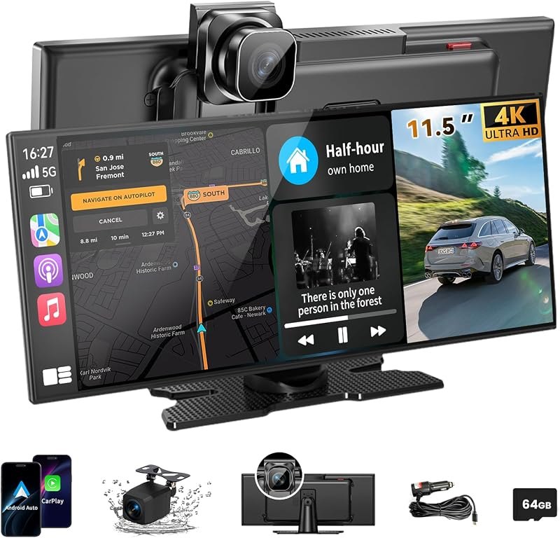 Largest 11.5 inch Wireless CarPlay Screen for Car with 4K Dash Cam — auto dash cam for auto dash cam