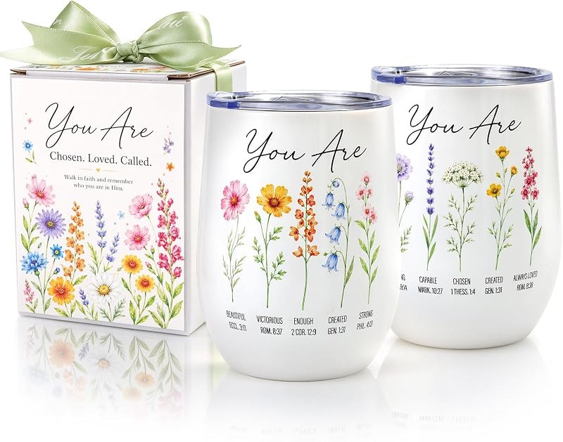 Christian Gifts for Women, 12 oz Bible Verse Insulated Wine Tumbler — 12 oz coffee tumbler for coffee tumbler