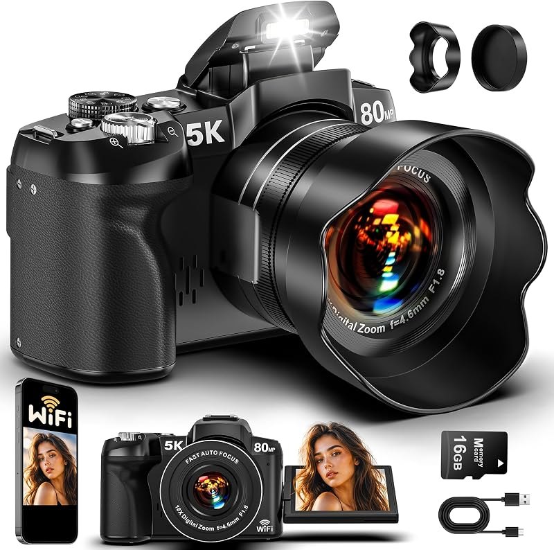 5K Digital Camera 80MP UHD Vlogging Cameras for Photography Autofocus WiFi — cameras digital camera for cameras
