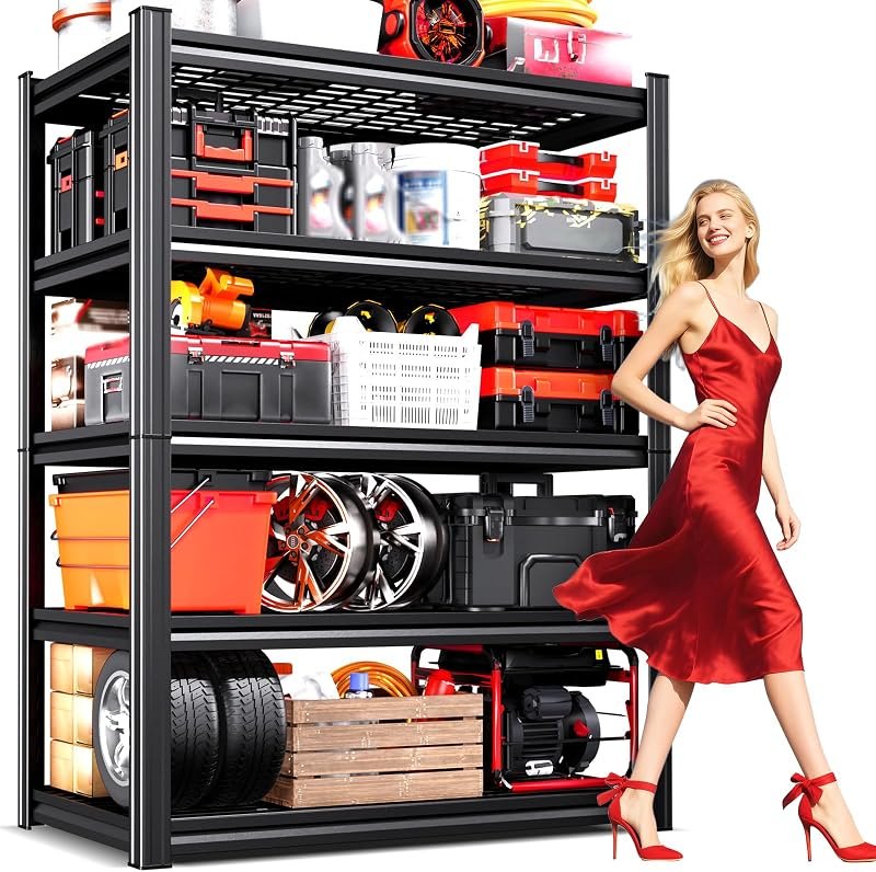 71.2" H x 35.4" W x 15.7" D Garage Shelving, Adjustable Metal Storage Shelves, 5-Tier Steel Shelving Unit for Garage
