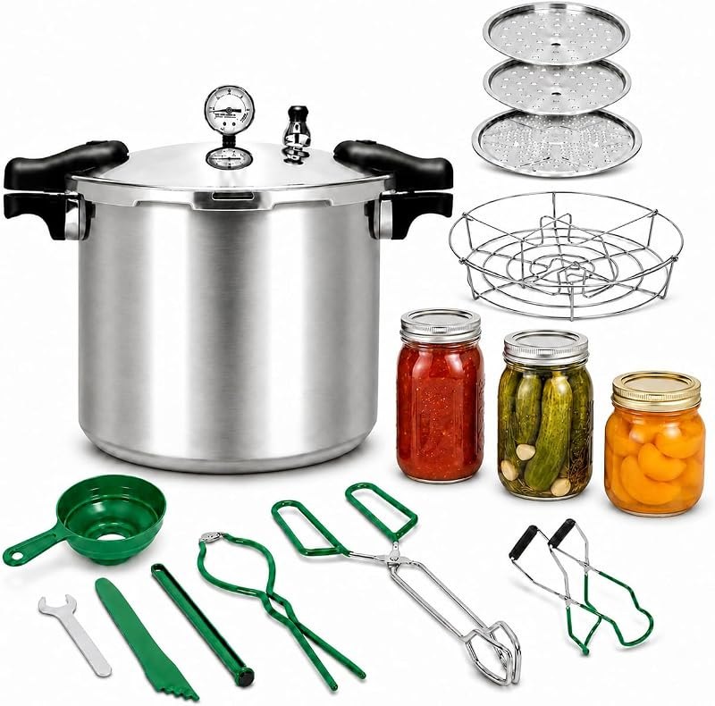 24 QT Pressure Canner with Gauge, 14.5 PSI Pressure Cooker for Canning, Induction and Gas Compatible, Includes 3