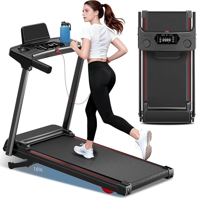 Treadmill with 0-16% Auto Incline, 0.6-7.5MPH Walking Pad Treadmills for Home, 3.0 HP Low Noise Foldable Treadmill