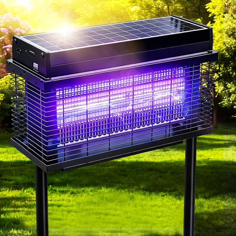 Solar Bug Zapper Outdoor, Purple UV Mosquito Zapper with Smart Rain Off Rechargeable Mosquito Killer Lamp, Wireless