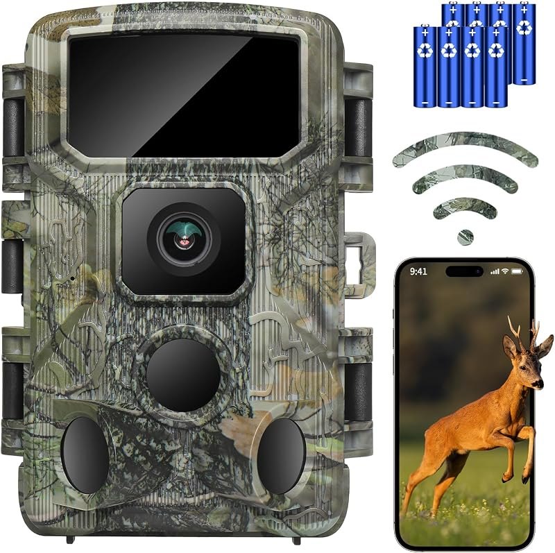 KJK Trail Camera 4K 64MP WiFi Bluetooth Game Camera, Night Vision Wildlife Hunting Camera, 0.1s Trigger Motion