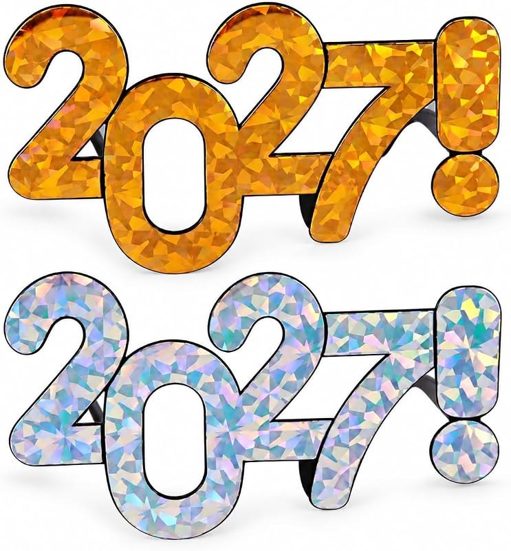 2 Pcs 2027 New Year Glasses Gold Silver Glitter Party Photo Props — best new years eve champagne bucket for new years