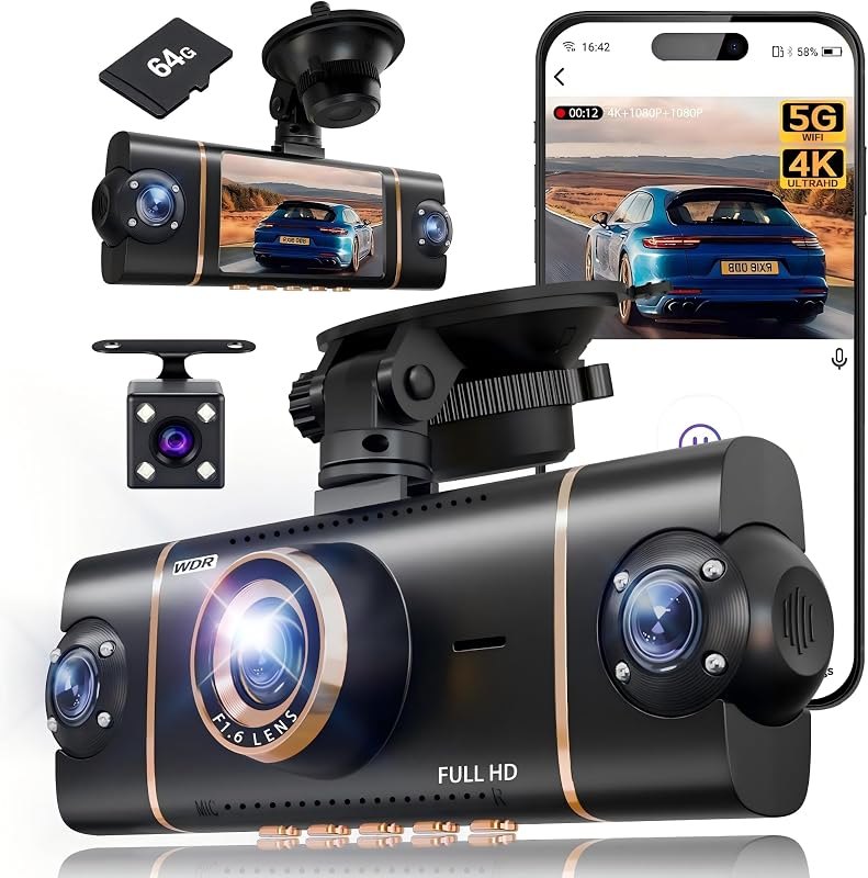 4 Channel 360° Dash Cam Front and Rear, 4K+1080P*3 FHD Car Camera — best front and rear dash cam for front rear dash cam