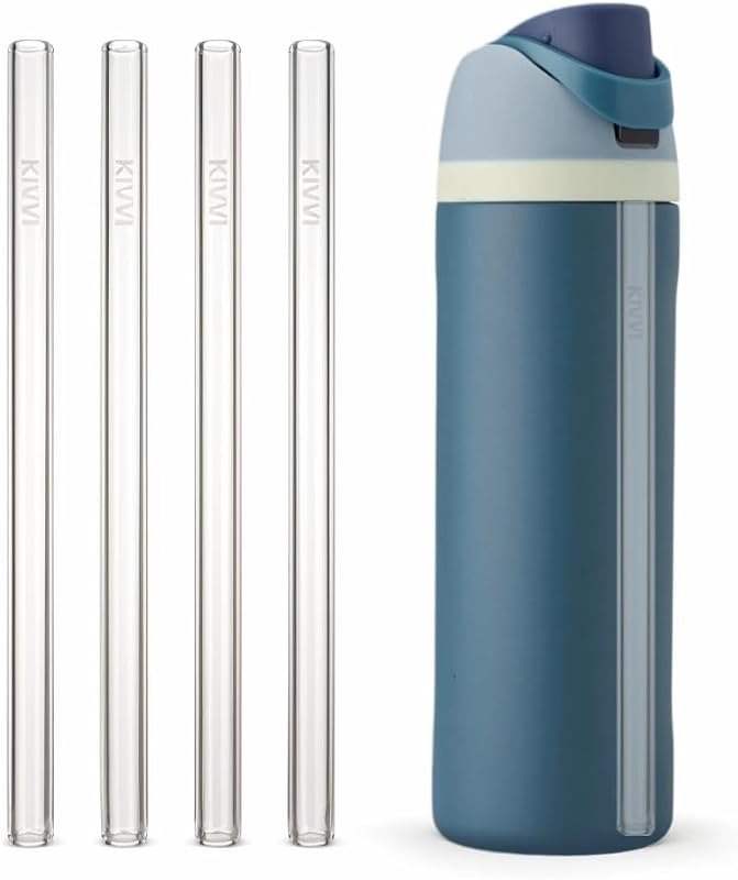 KIVVI 4-Pack Glass Replacement Straws for Owala FreeSip Water Bottle (24 oz — bottled water glass straws for bottled